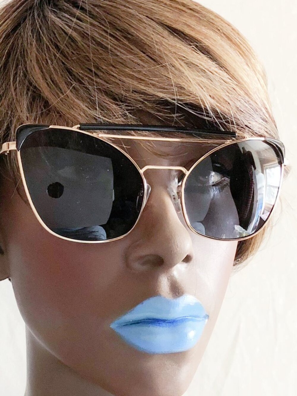 Gold Metal Frame Brow Bar Cat Eye Sunglasses